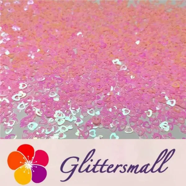 4mm Hollow Out Heart Shaped Iridescent Rose Pink Glitter C018R