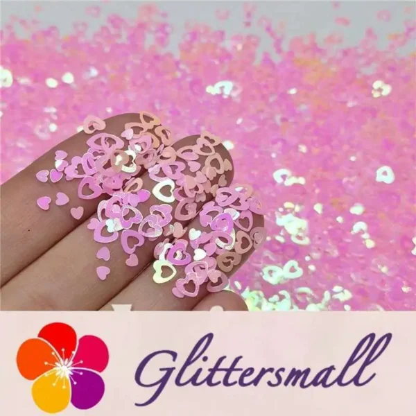 4mm Hollow Out Heart Shaped Iridescent Rose Pink Glitter C018R