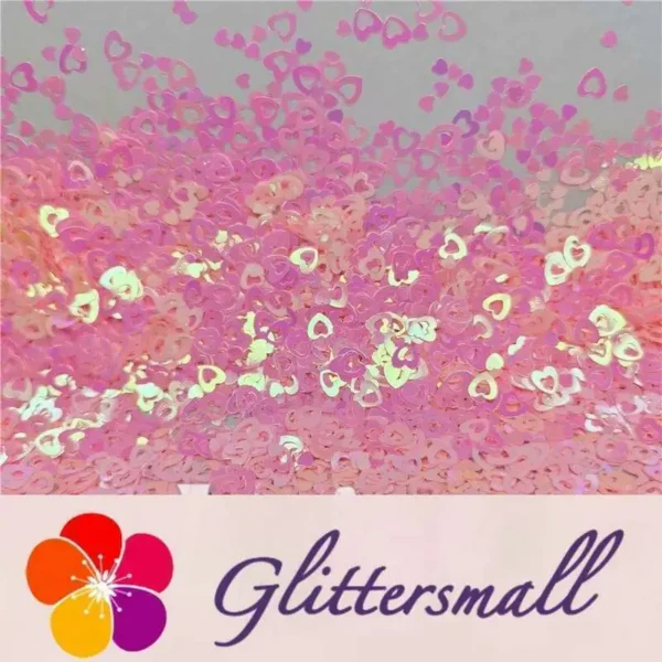4mm Hollow Out Heart Shaped Iridescent Rose Pink Glitter C018R