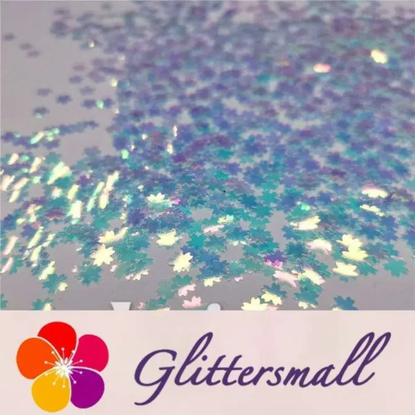5mm Cherry Blossoms (Sakura) Shaped Iridescent Ice Blue Glitter C021