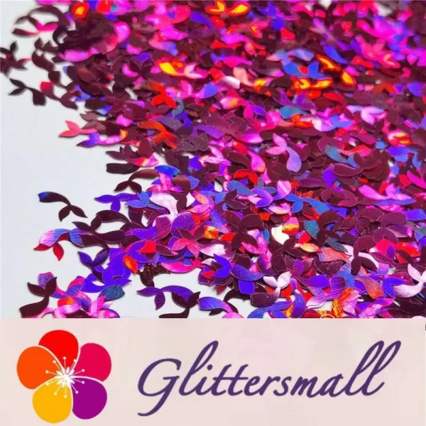9mm Fish Tail Shaped Holographic Rose Red Glitter LB0912