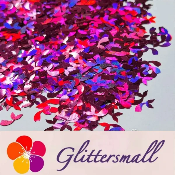 9mm Fish Tail Shaped Holographic Rose Red Glitter LB0912