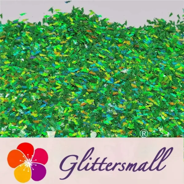 4mm Thunder Or Lightning Shaped Holographic Green Glitter LB0600