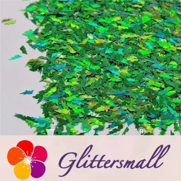 4mm Thunder Or Lightning Shaped Holographic Green Glitter LB0600