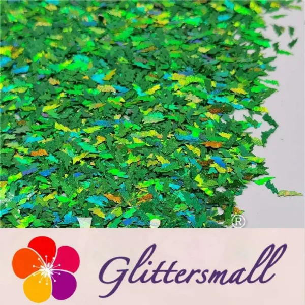 4mm Thunder Or Lightning Shaped Holographic Green Glitter LB0600