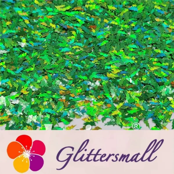 4mm Thunder Or Lightning Shaped Holographic Green Glitter LB0600