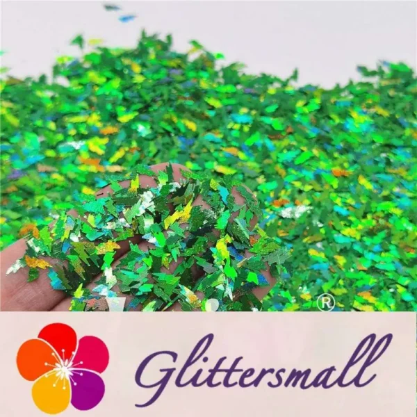 4mm Thunder Or Lightning Shaped Holographic Green Glitter LB0600
