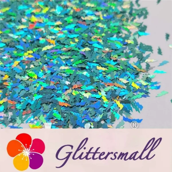 4mm Thunder Or Lightning Shaped Holographic Teal Green Glitter LB0702