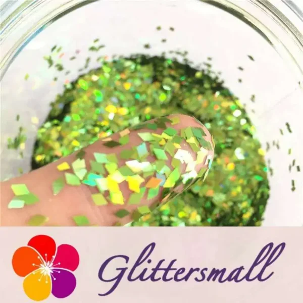 lb601.webp Holographic Green 2mm Rhombic Shaped Translucent Glitter LB0601